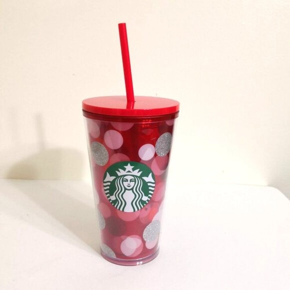 Starbucks 2019 Holiday‎ Season Polka Dots Glitter Tumblers Red 16 Oz. (473 ml)